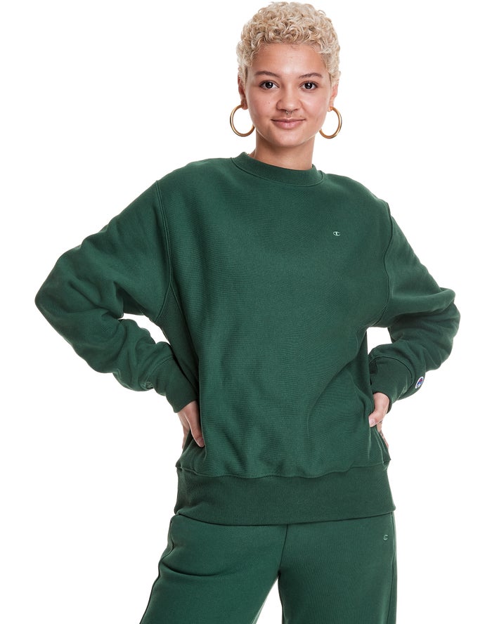 Champion Reverse Weave Boyfriend Crew Kadın Sweatshirt Koyu Yeşil ( MTBXCO296 )